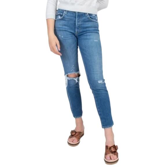 AMO Denim - AMO babe thrifted with destroy distressed jeans cropped casual ankle
